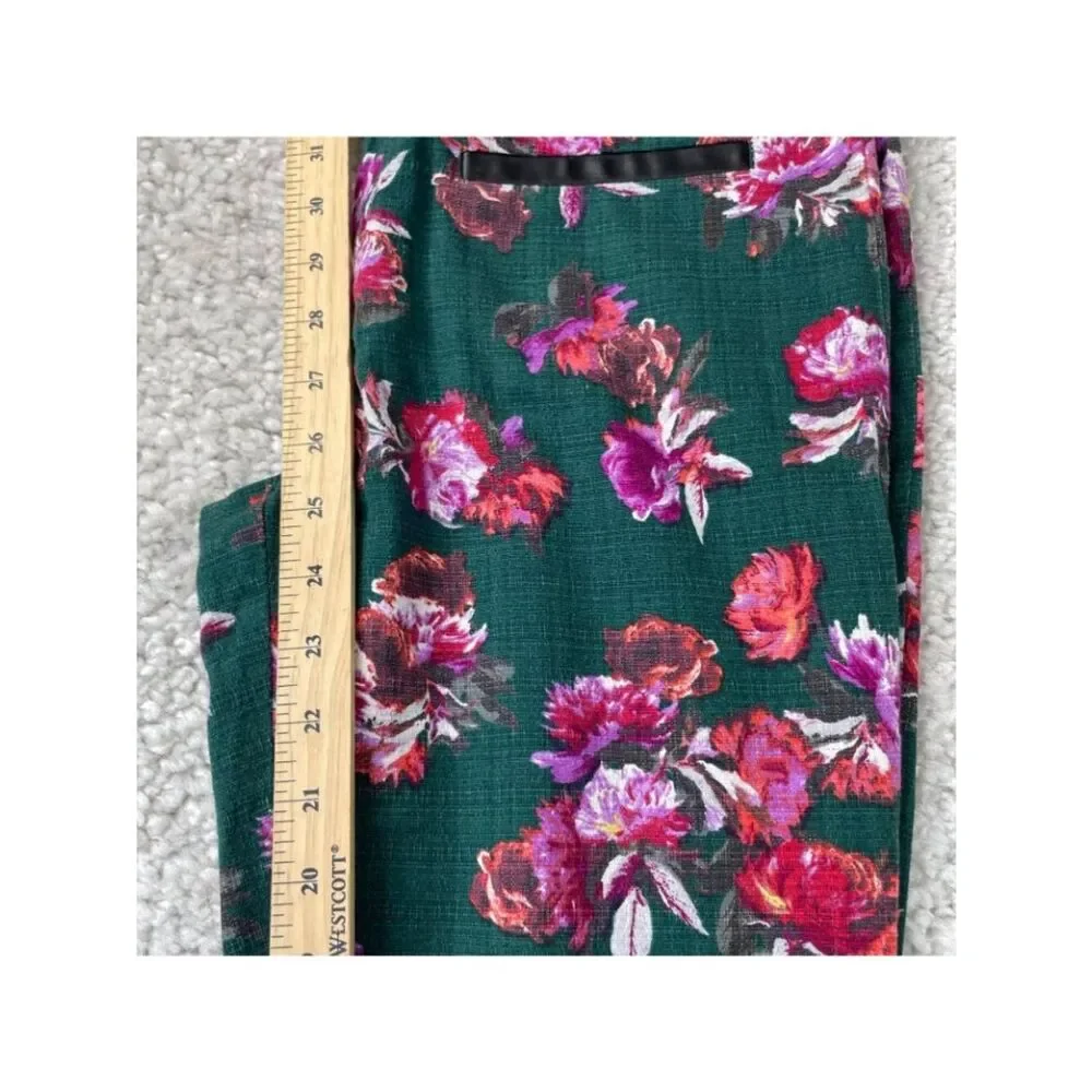 Anthropologie Cartonnier Floral Charlie Trouser Ankle Pants Green Womens 8 FLAW